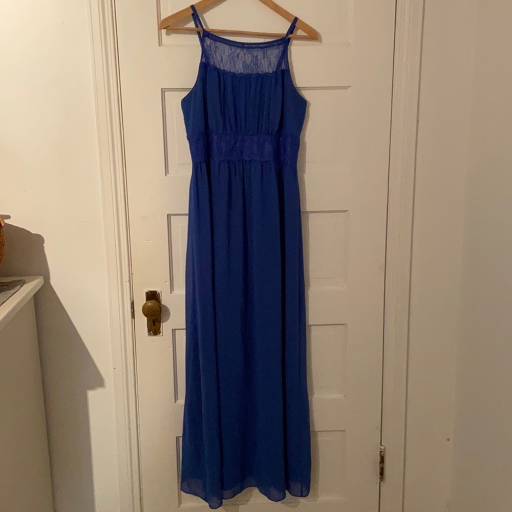 Royal blue, lace detail halter top ankle length dress, RW&Co size 6